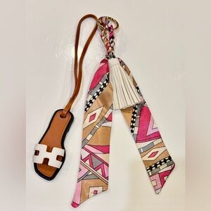Stylish Faux Leather Charm and Twilly-style Scarf & Tassel Keychain